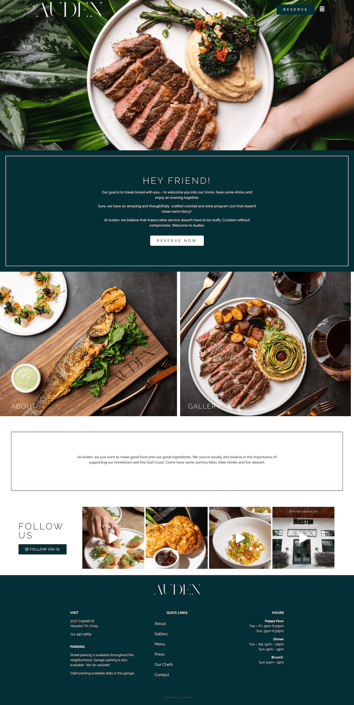 Auden Restaurant Home Page- Created by Site Moxy