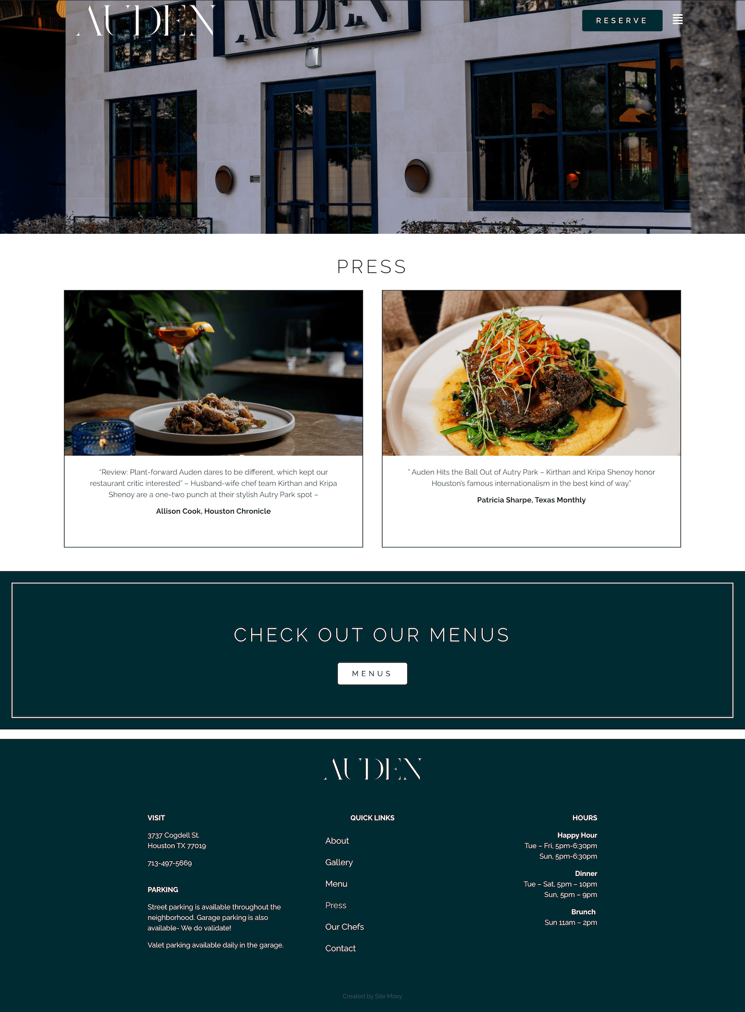 Auden Restaurant Press- Created by Site Moxy